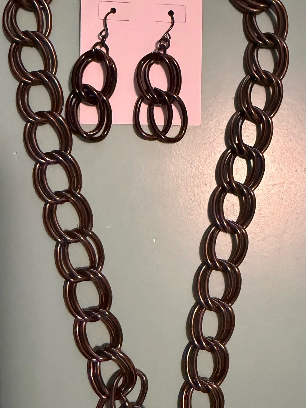 Statement Dark Brown Chain Link Necklace & Earrings Set